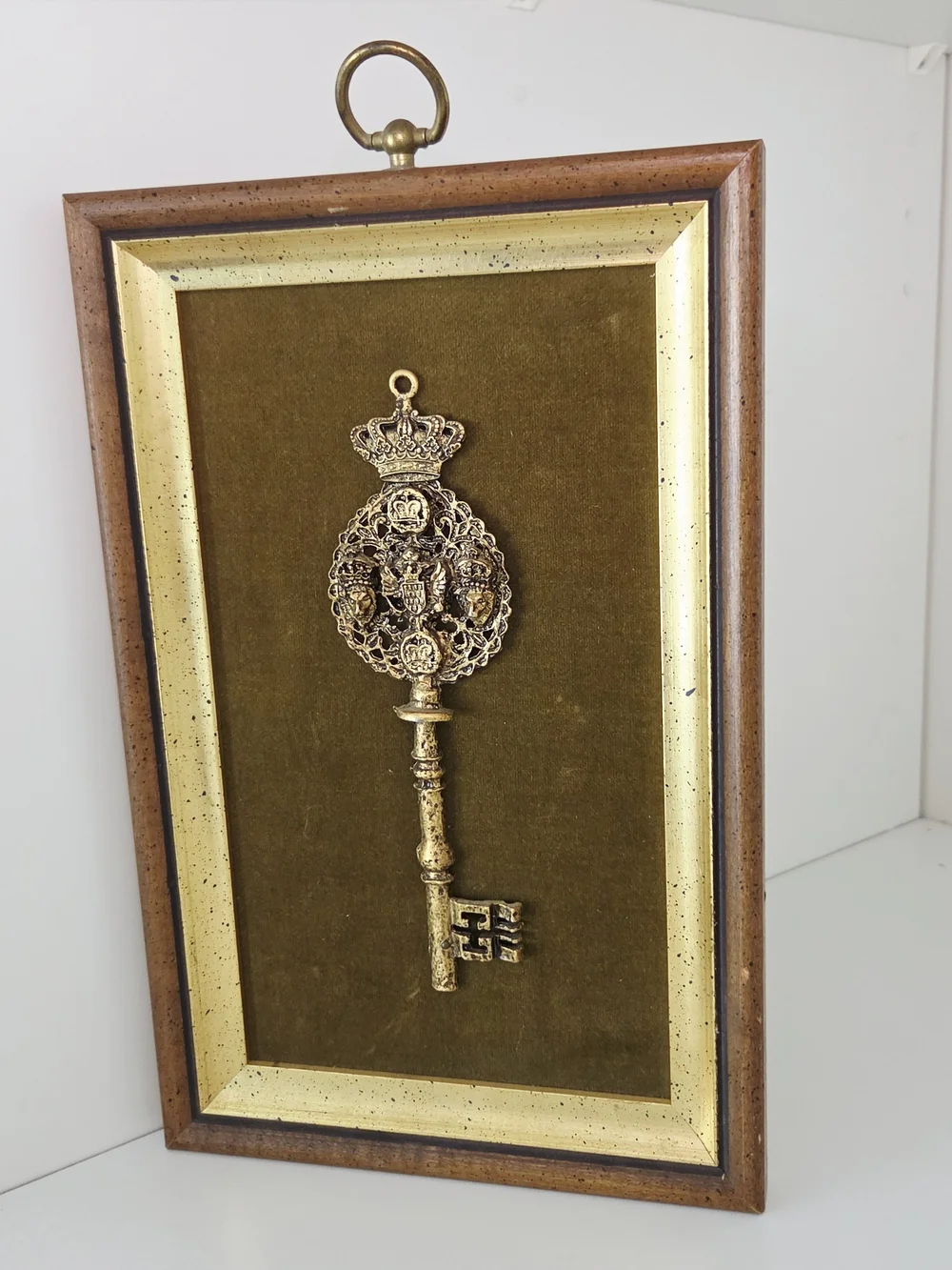 Vintage B&S Creations NY Framed Key Wall Art MCM Hollywood Regency Velvet